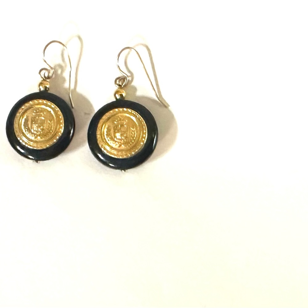 Vintage RUNWAY Rare Liz Claiborne black/Goltone/Pierced Drop Earrings 1.25"